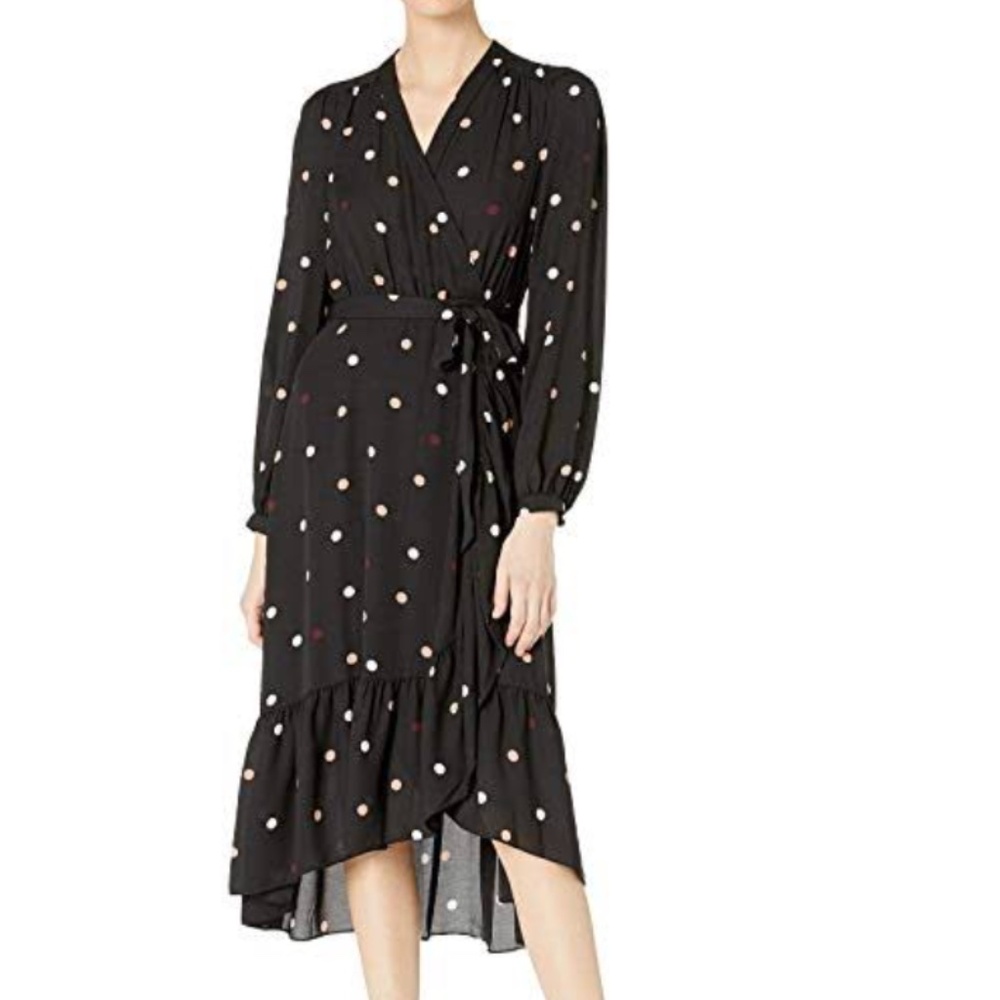 kate spade Black Long Sleeve Polka Dot Wrap Dress